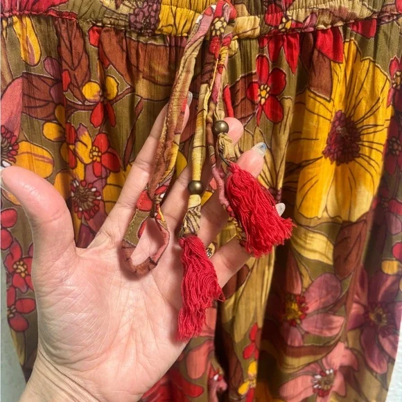 Angie Smocked Retro Boho Floral Flowy Pants Small - Picture 3 of 6